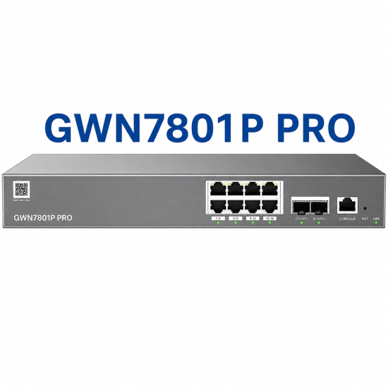 GWN7801P-Pro, Switch PoE Administrable capa 2++, 8 x GigaEth PoE/PoE+