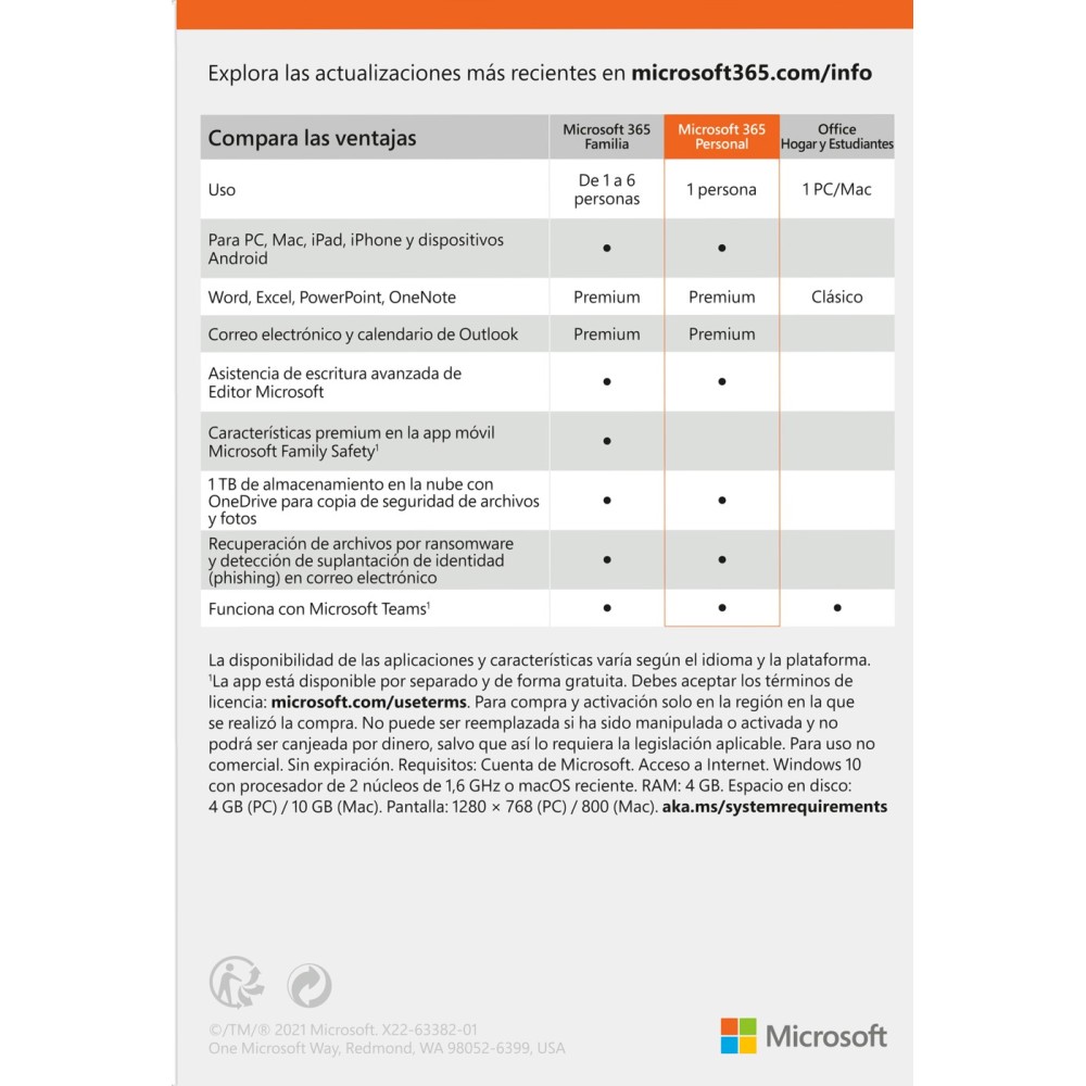 MICROSOFT 365 PERSONAL SPANISH 1YR 1USR (QQ2-01053)
