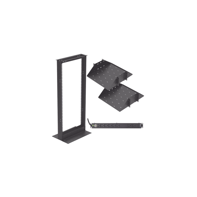 Kit de Rack Estándar 19", 24 UR con 2 Charolas y PDU (8 tomas). Ideal