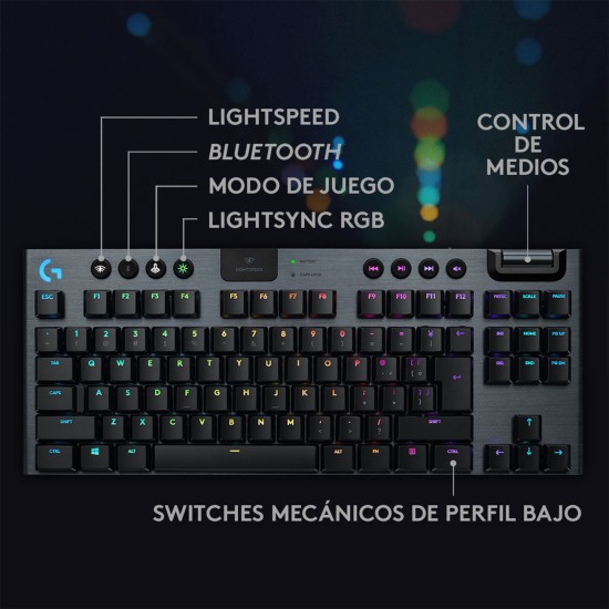 TECLADO LOGITECH G915 TKL LIGHTSPEED WIRELESS RGB NEGRO (920-009495)