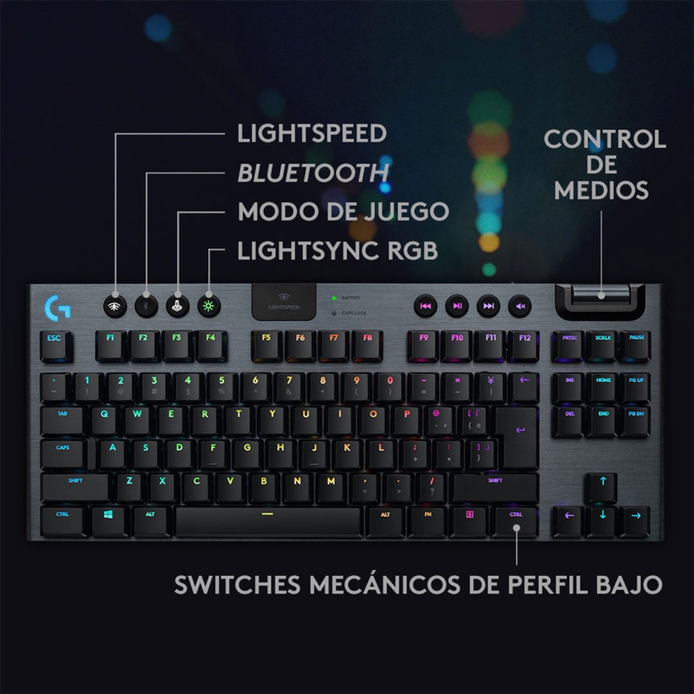 TECLADO LOGITECH G915 TKL LIGHTSPEED WIRELESS RGB NEGRO (920-009495)