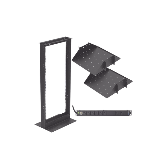 Kit de Rack Estándar 19", 24 UR con 2 Charolas y PDU (8 tomas). Ideal