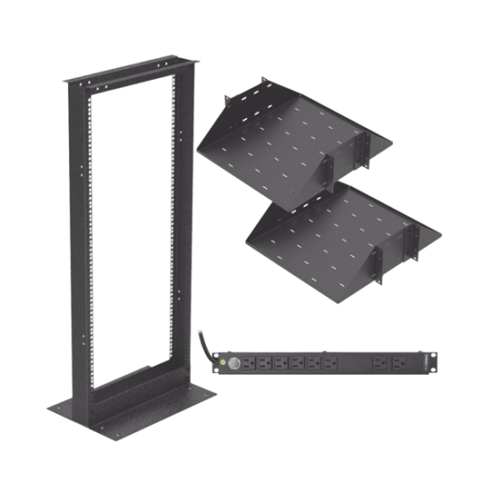 Kit de Rack Estándar 19", 24 UR con 2 Charolas y PDU (8 tomas). Ideal