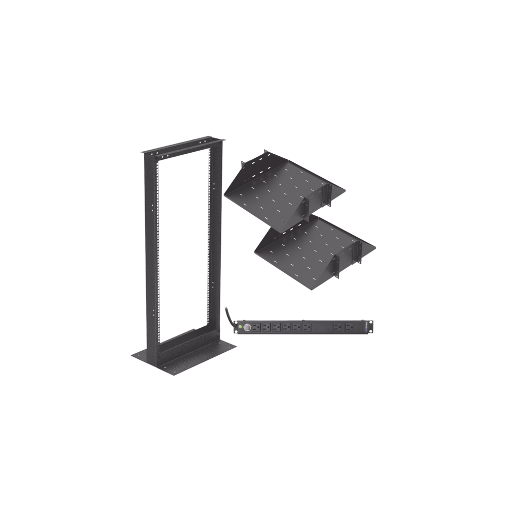 Kit de Rack Estándar 19", 24 UR con 2 Charolas y PDU (8 tomas). Ideal