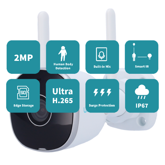 Uho-B2R-M2F3, Cámara IP Bullet WiFi, 2MP, Lente 2.8mm, Micrófono y Boc