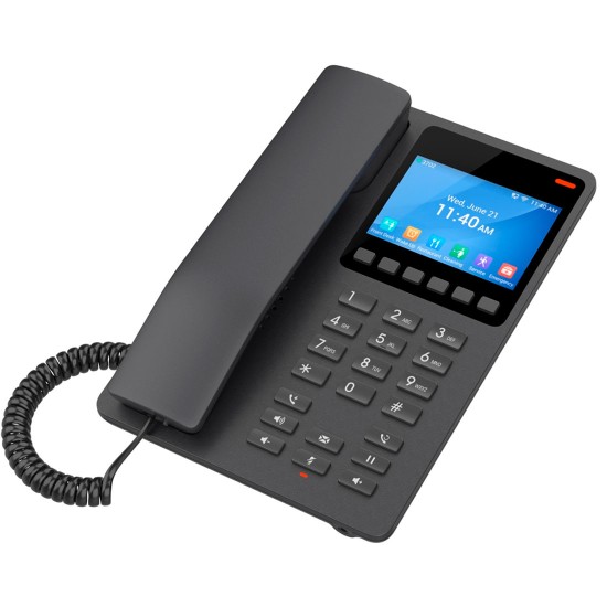 GHP631W, Teléfono Hotelero IP Negro, WiFi-6, LCD Color 3.5", 2 SIP 2 l