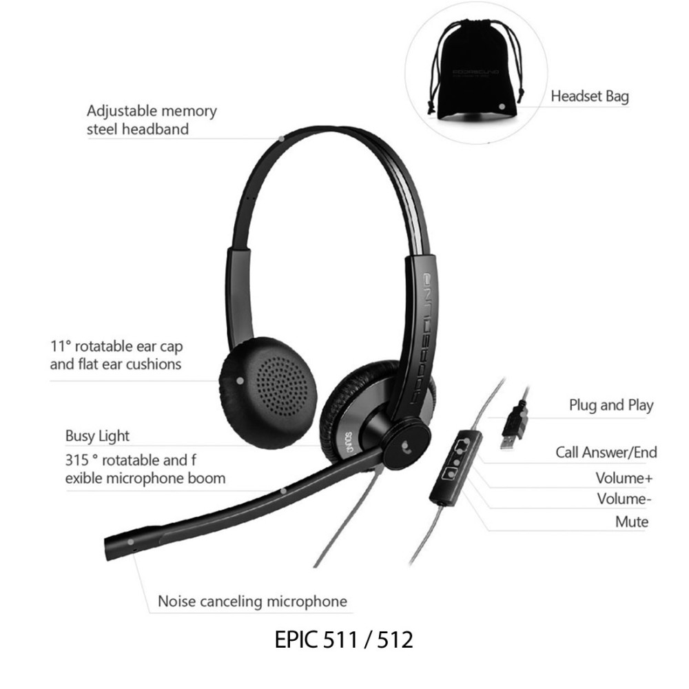 EPIC 512-R, Diadema ambiente extremo y controles, doble mic, USB (Bina