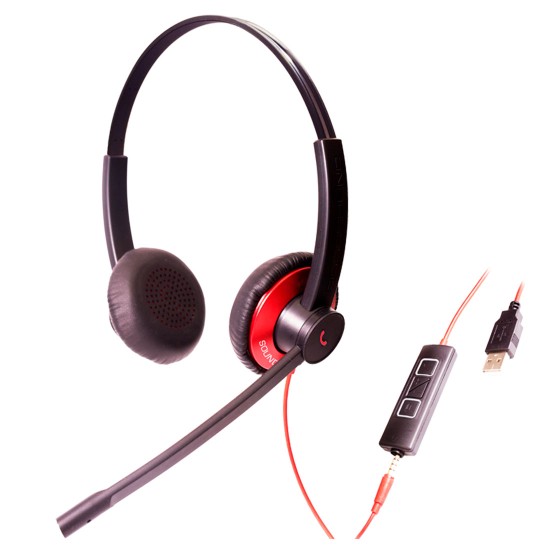 EPIC 502-R, Diadema UC, control llamada, mute y vol, 3.5mm y USB, Rojo