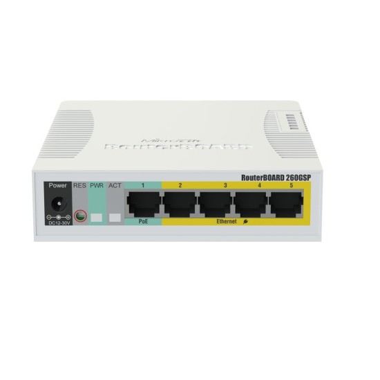 CSS106-1G-4P-1S, Sw RB260GSP 5 Eth Gb SFP salida PoE Pasivo
